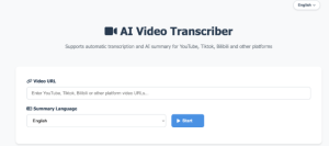 开源的的AI视频转录和总结工具，支持多种语言。它可以转录YouTube、TikTok、Bilibili等30多个平台的视频内容-浩瀚博客