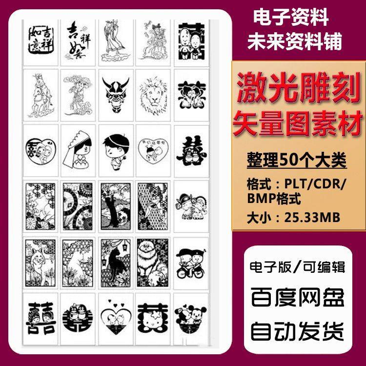 激光雕刻打刻机素材大全刻字图案模板集合plt格式CDR矢量设计文件-淘宝虚拟仓